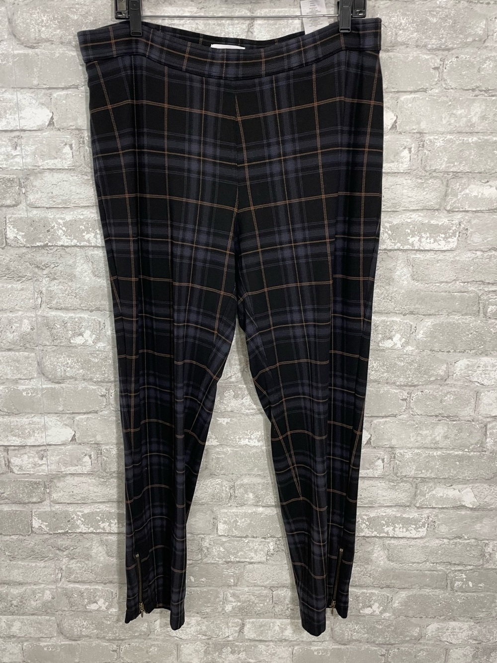 Susan Graver Black Plaid Skinny Pants with Brown and Navy Windowpane